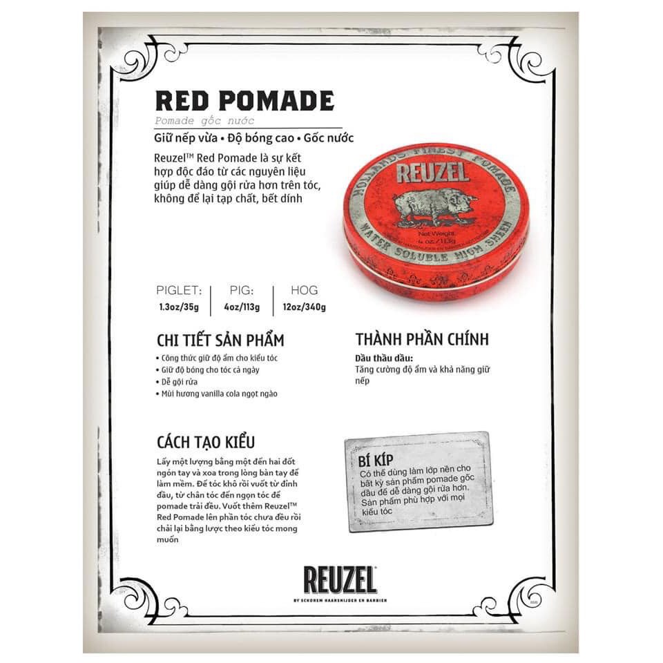 Sáp vuốt tóc Reuzel Pomade 35G - 113G - 340G, đủ màu hàng chính hãng