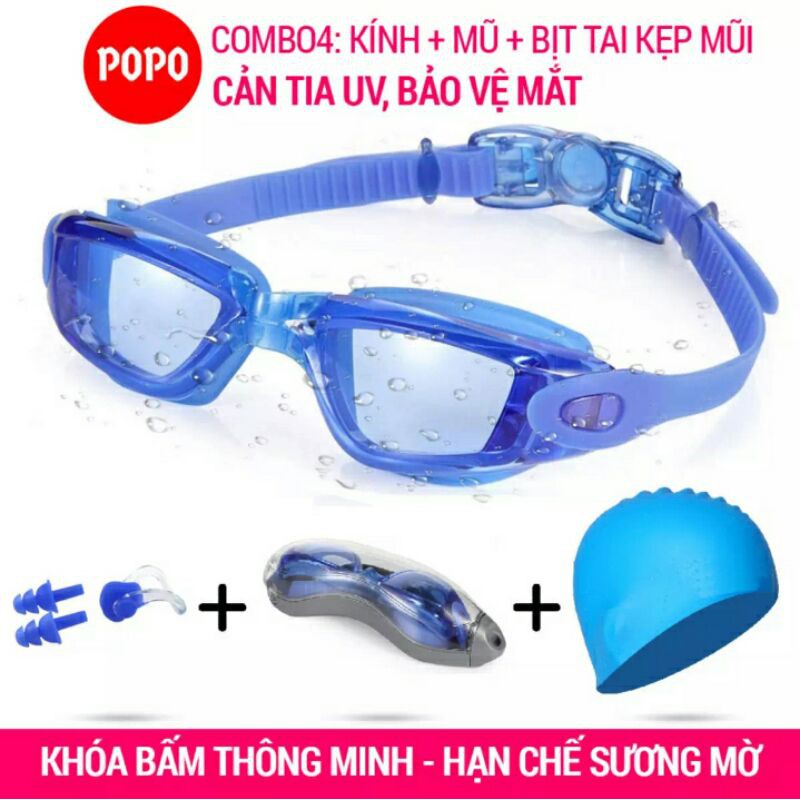 BỘ KÍNH BƠI, MŨ BƠI TRƠN, BỊT TAI, KẸP MŨI POPO COLLECTION 2360