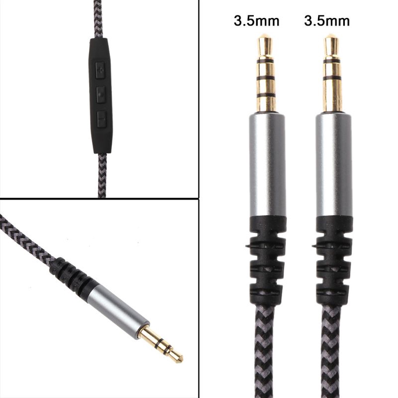 Dây cáp dạng bện 1.4m hai đầu jack 3.5mm có nút điều chỉnh âm lượng