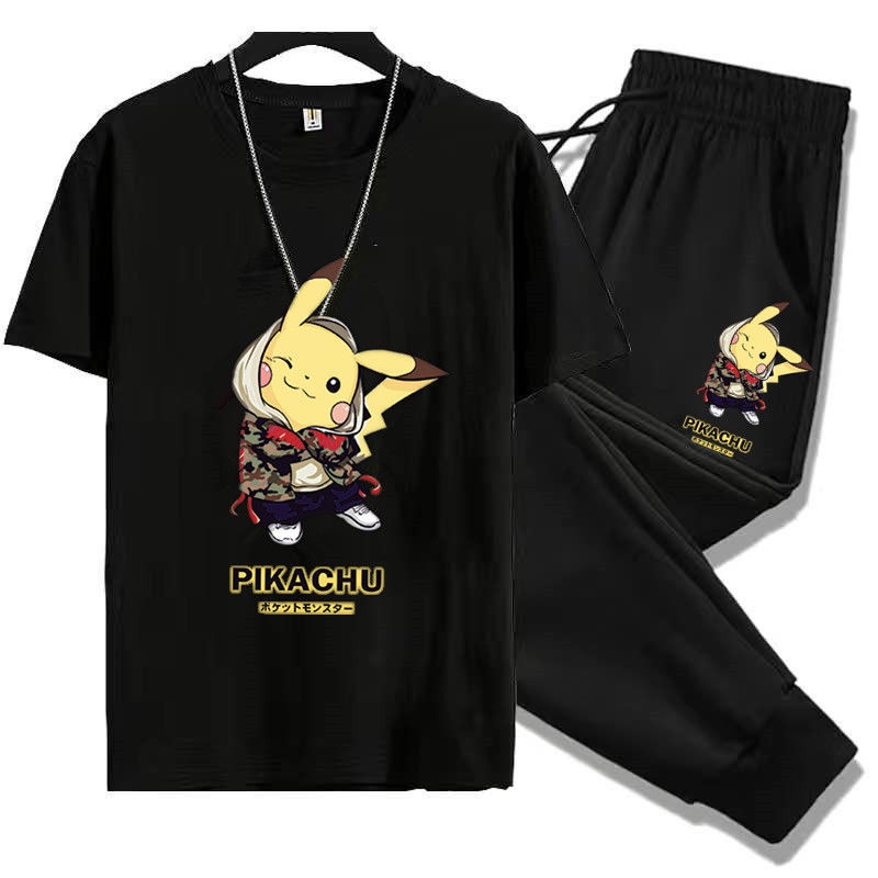 Set Đồ Thể Thao Áo Thun Tay Ngắn In Hình Pikachu Thời Trang Cho Nam