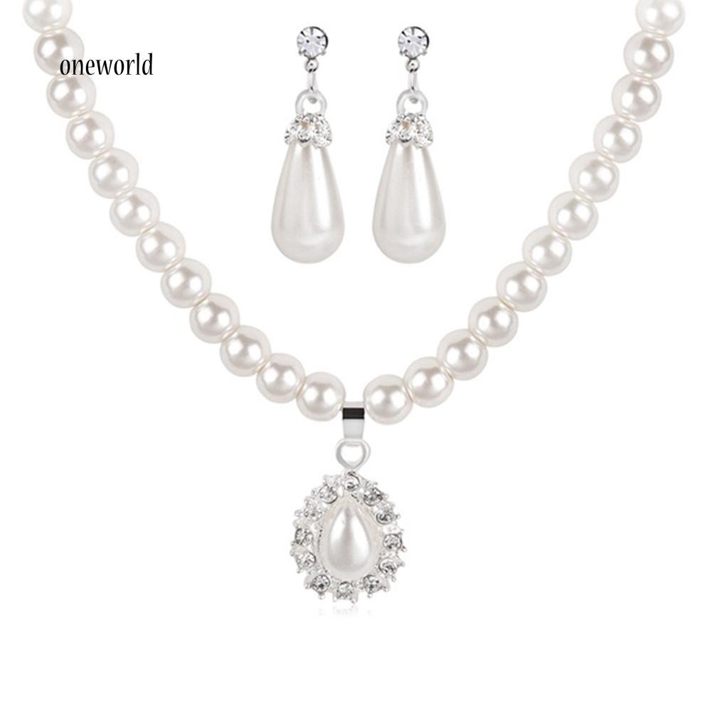 Giày Thể Thao OW OW OW OW Chất Lượng Cao✪ Bộ Vòng cổ + Bông Tai Hình Giọt Nước Đính Ngọc Trai Giả &amp; Kim Cương Giả