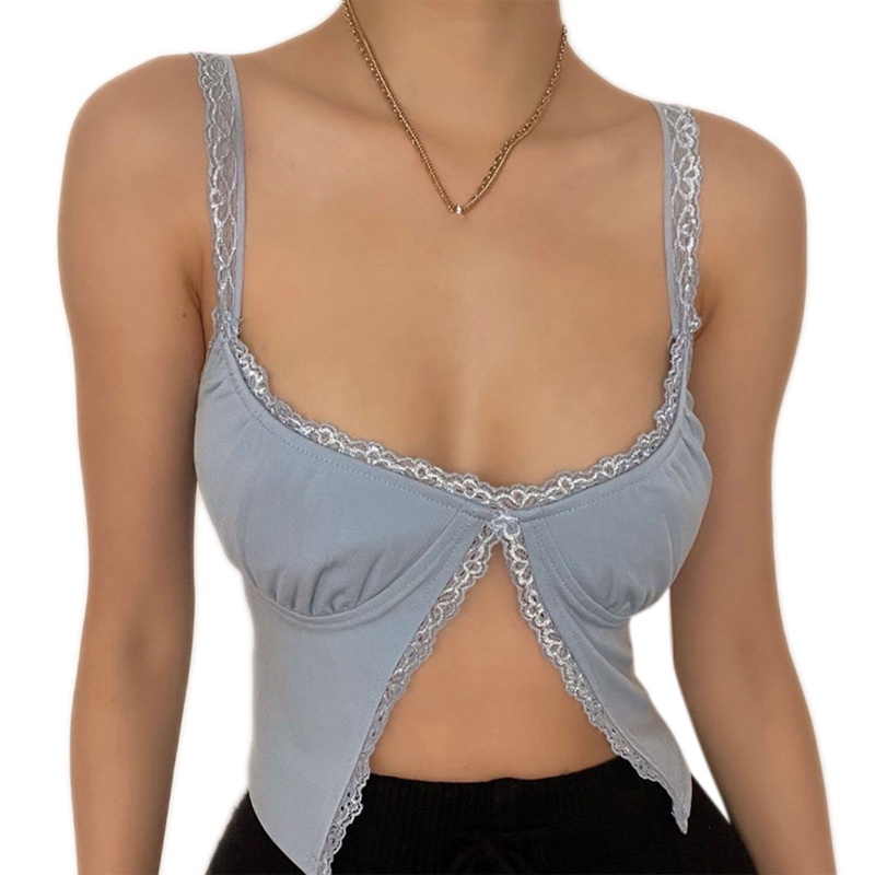 Áo Croptop Hai Dây Dáng Ôm Cổ Chữ U Viền Ren Thời Trang Mùa Hè Cho Bạn Gái