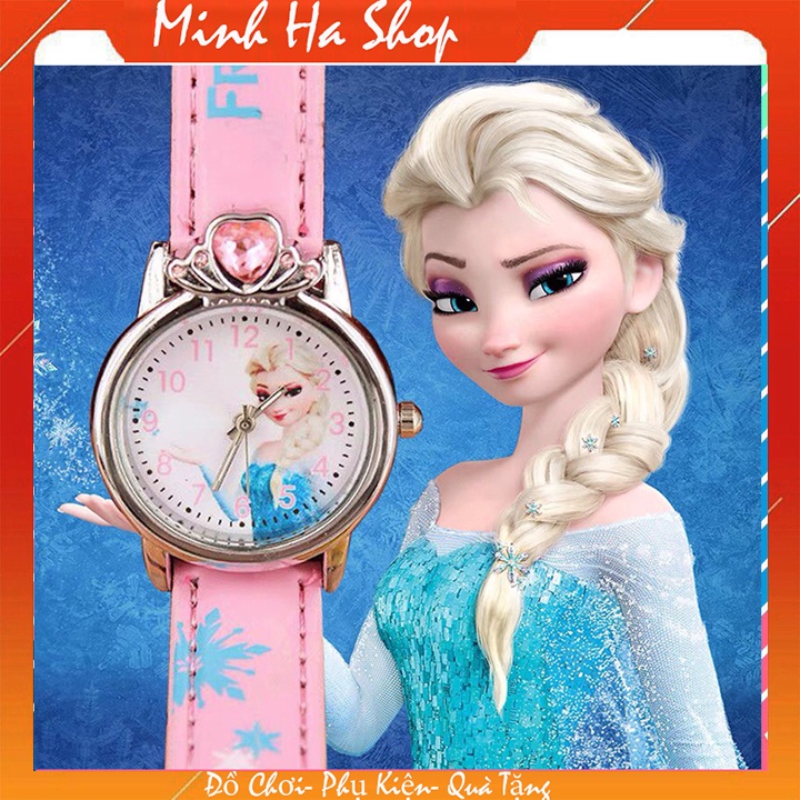 Đồng Hồ Cho Bé Gái Công Chúa Elsa, Chuột Mickey Mặt Kính Dây Da PU