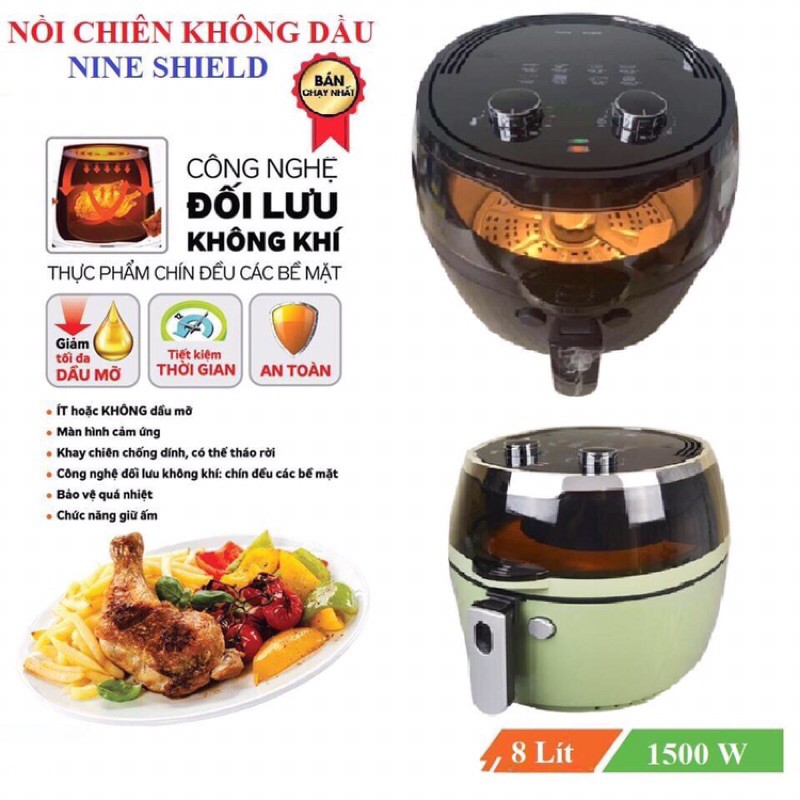 (có lưỡi đảo)NỒI NƯỚNG KHÔNG DẦU NINE SHIELD 8L