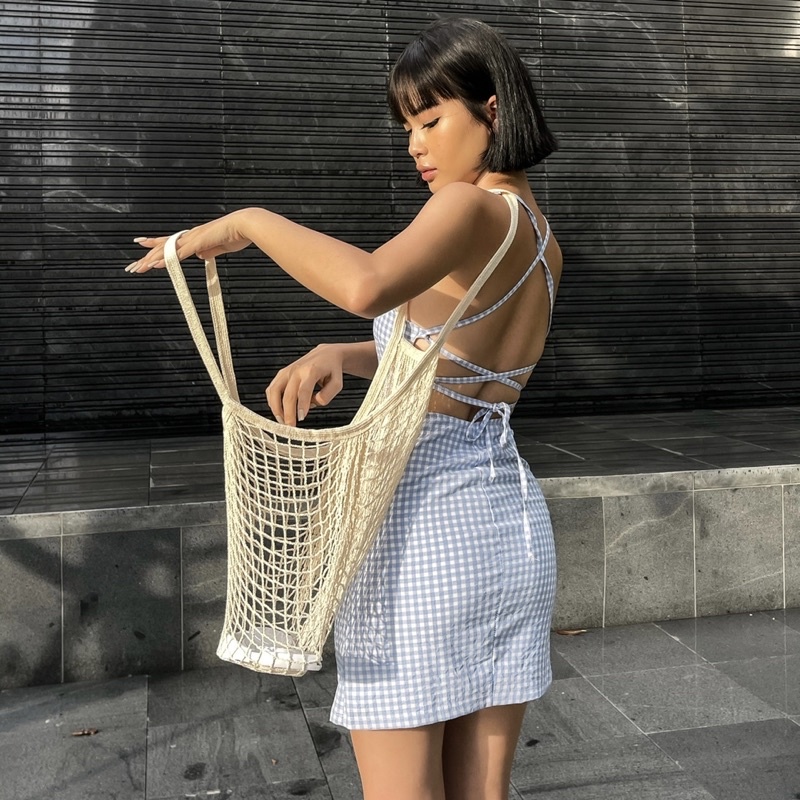 Đầm Monstier Été Mini Dress - Xanh Baby Blue - Hoạ Tiết Gingham