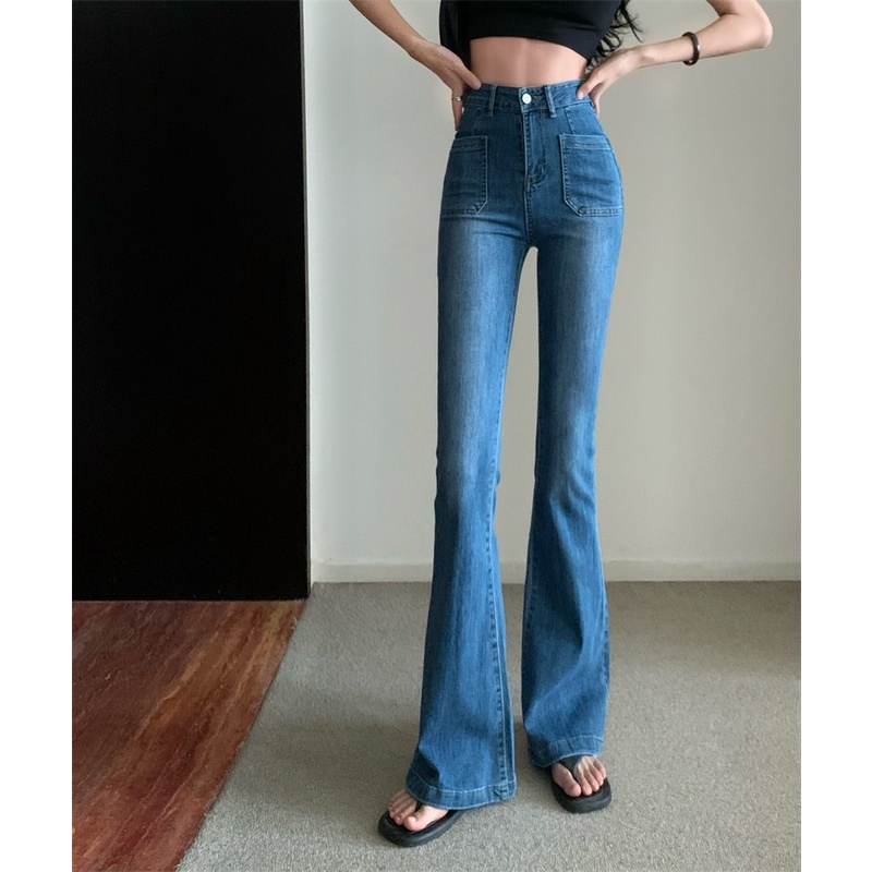 Cocory vn Quần Jeans Nữ Lưng Cao Ống Loe Thời Trang