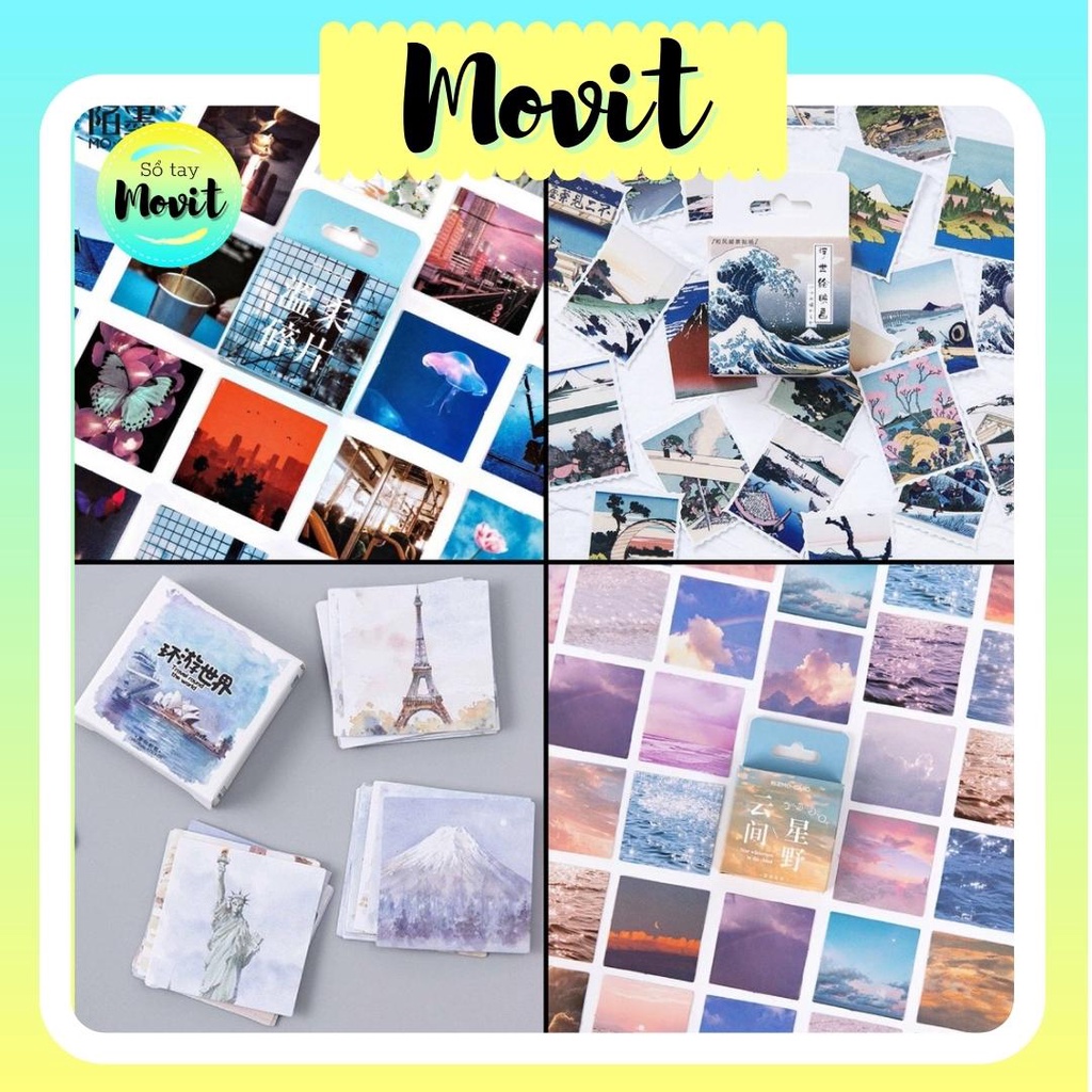 Bộ 45 sticker tranh ảnh nghệ thuật trang trí sổ tay