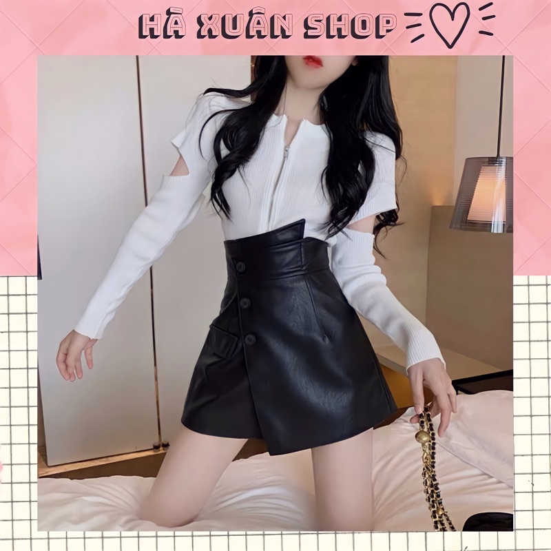 Quần Da Giả Váy Vạt Chéo 3 Cúc ❤️GIẢM 30%❤️Quần Giả Váy Da