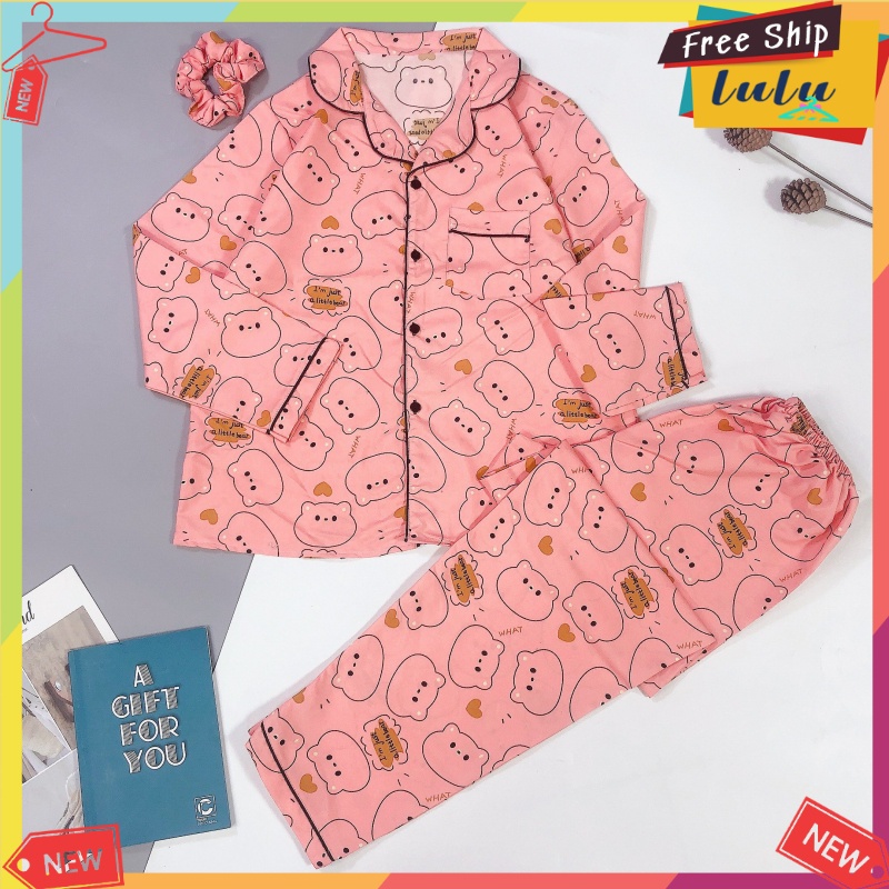 Bộ ngủ dài tay nữ vải kate Thái loại 1 freesize. Bộ ngủ pijama tay dài quần dài Lulu Shop