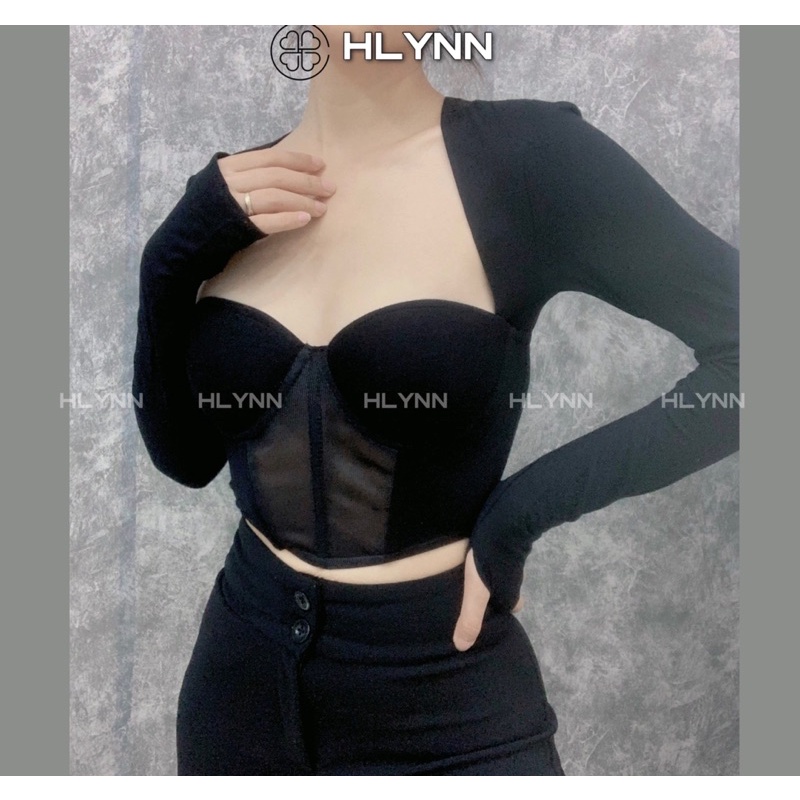 Áo corset thun tay dài phối lưới m179