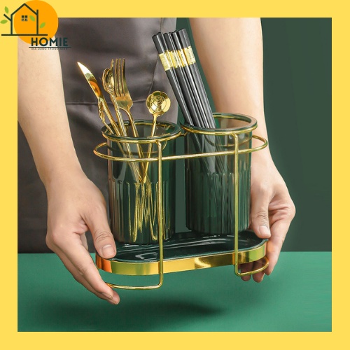 Bộ Khay Ống Nhưa Đựng Thìa Đũa Phong Cách Sang Trọng Kèm Khay Hứng Nước