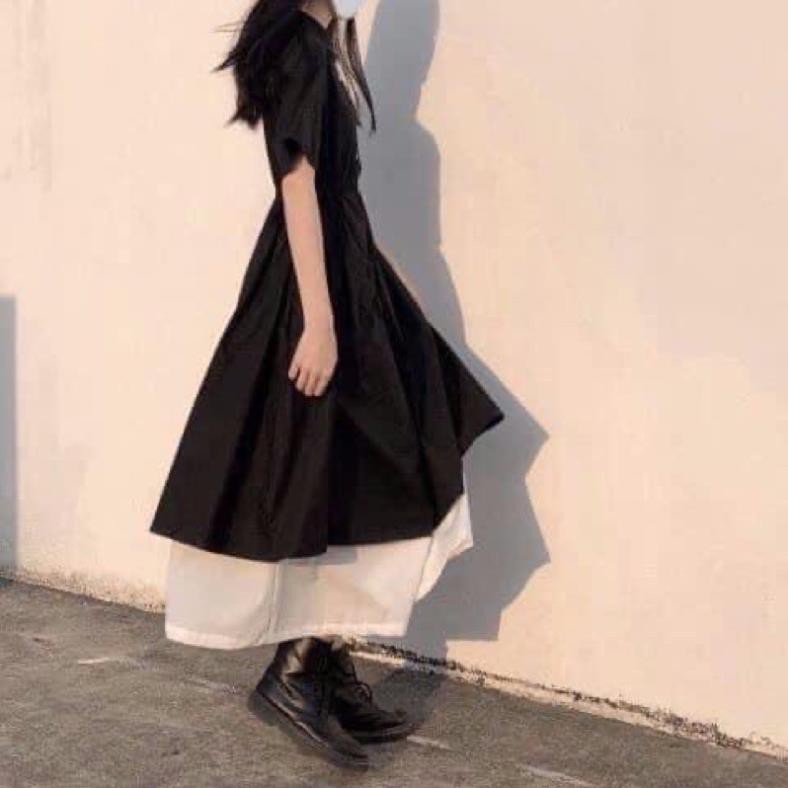 Váy đen pha chân bèo trắng cá tính  ྇