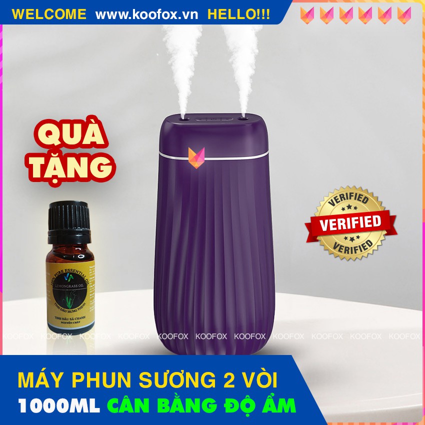 [MẪU MỚI 2020] Máy phun sương cao cấp YouYun 1 lít 2 vòi đèn led - Máy tạo độ ẩm không khí - KOOFOX