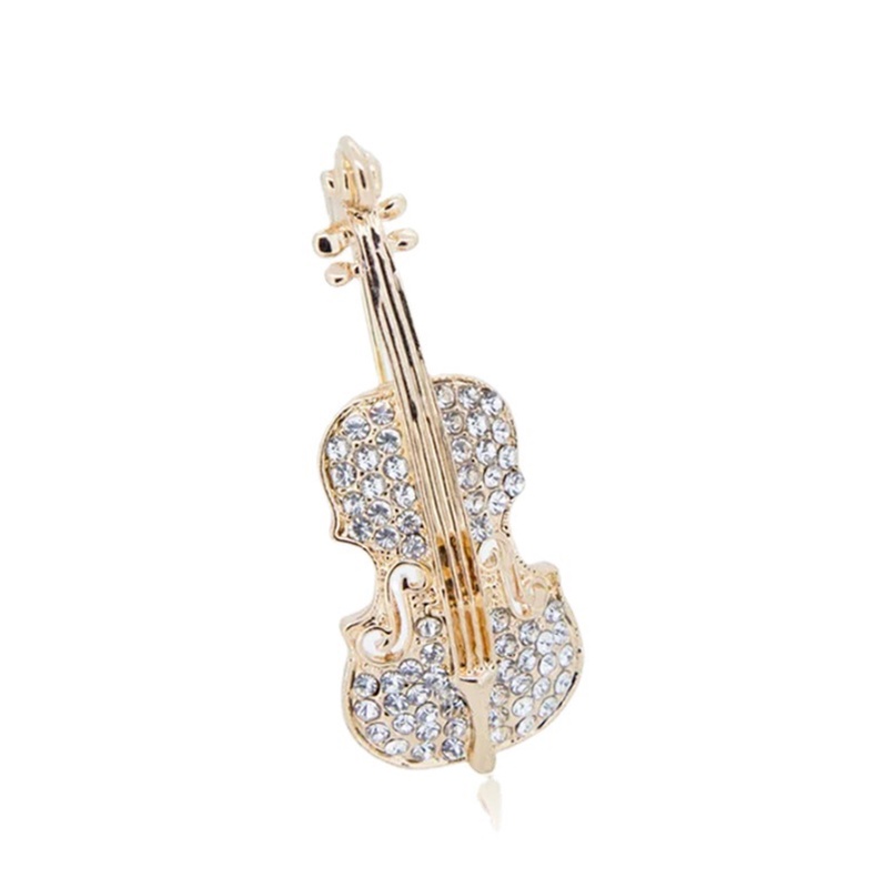 Huy Hiệu Cài Áo Hình Đàn Violin Đính Đá Thời Trang