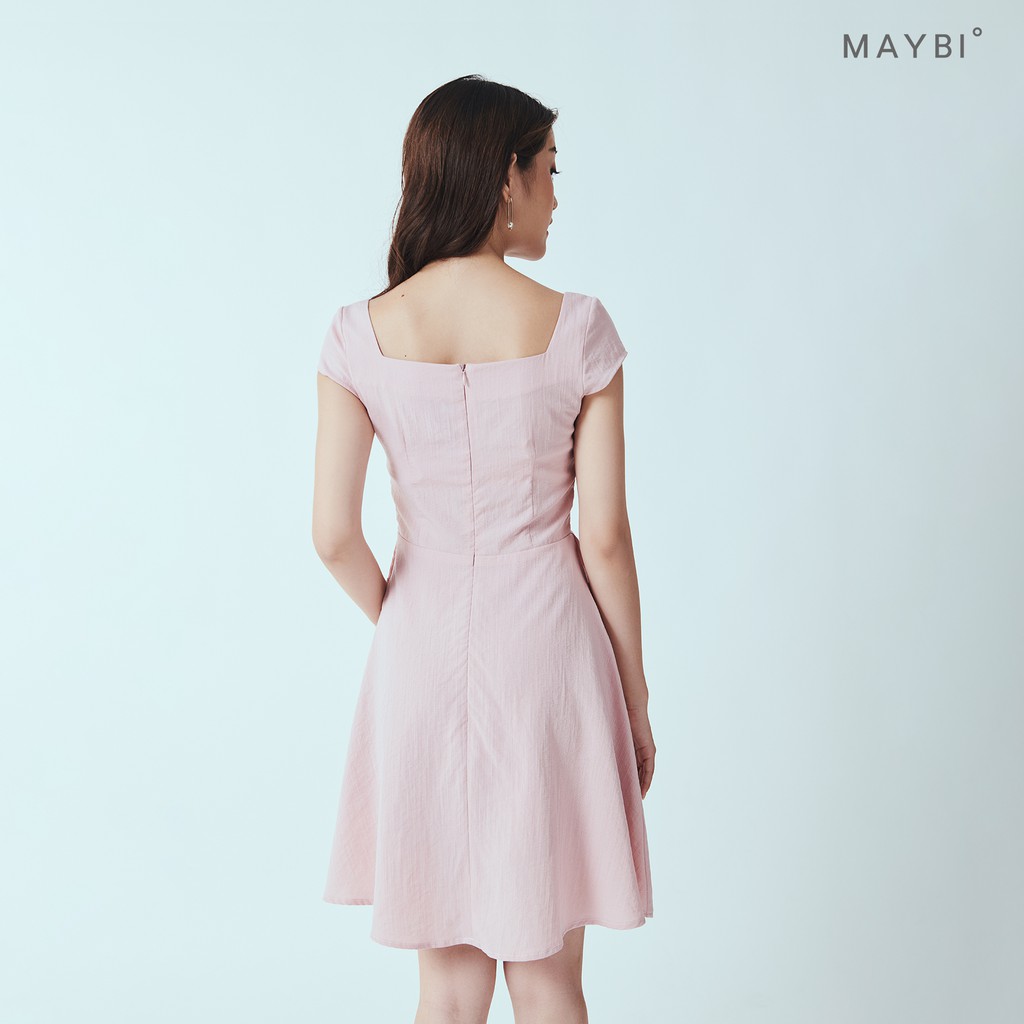 Đầm Maybi dáng xoè linen thun hồng phối tà kiểu