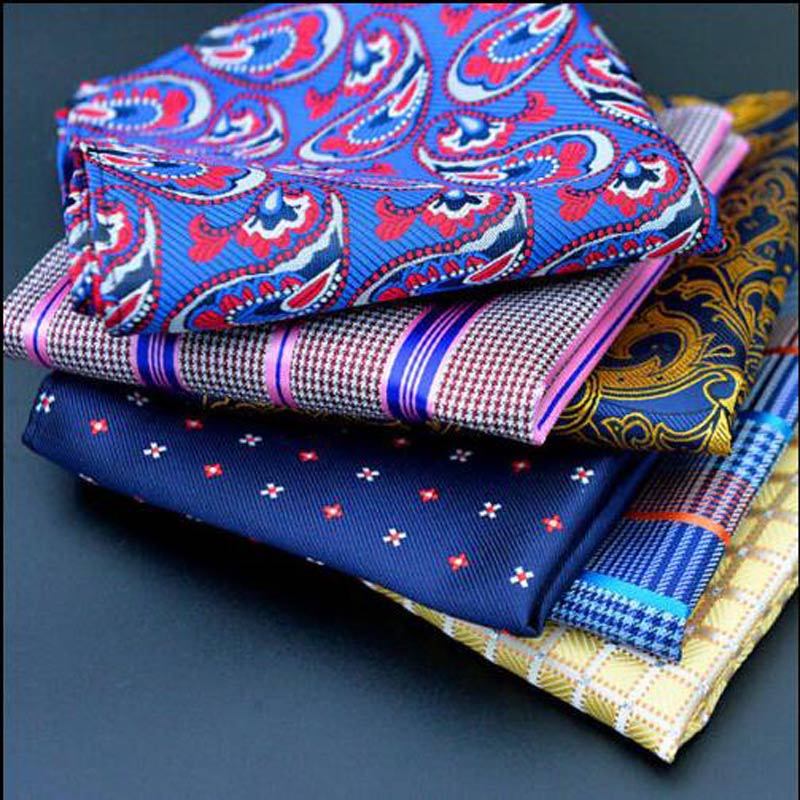 Sang Trọng Nam Lụa Khăn Tay Hanky Chấm Bi Kẻ Sọc Paisley Hoa Jacquard Dệt Túi Vuông 25 * 25cm Cho Tiệc Cưới Khăn Ngực