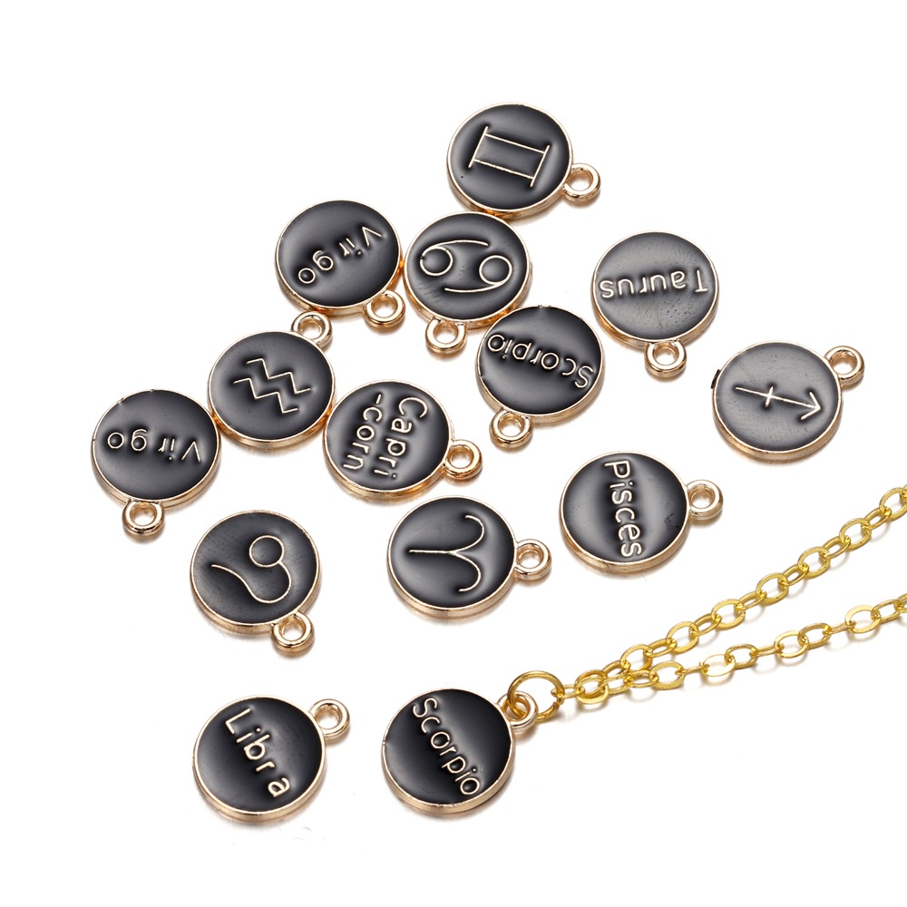 Set 12 Mặt Dây Chuyền 12mm Hình Chòm Sao Hai Mặt Làm Trang Sức DIY