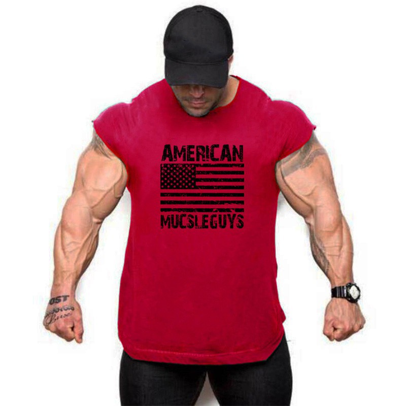 Short Sleeves Mens Clothing Gym Usa American Flag Graphic Top Tee Workout Tshirt