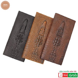 Ví da dáng dài dập vân cá sấu có ngăn khóa và ngăn đựng thẻ, bóp cầm tay da Pu chống nước