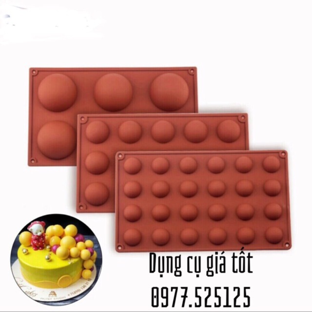 Khuôn Silicon Đổ Socola/Thạch/Đá/Kẹochipchip/Pudding Hình Tròn  Bán Cầu (silicon cao cấp-dày dặn)