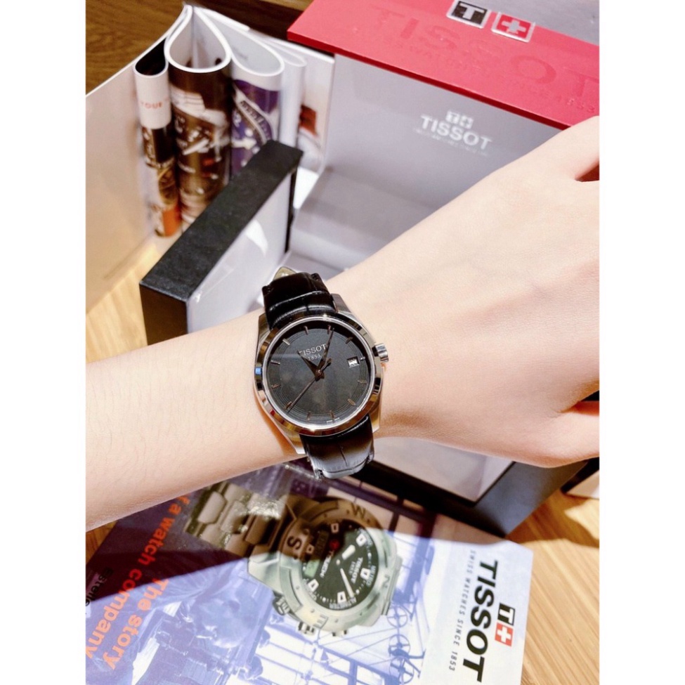 Đồng hồ nữ Tissot dây da bóng mềm, thời trang, chống xước, tặng kèm pin