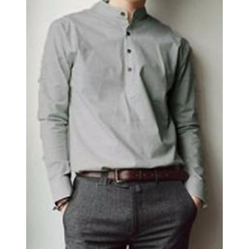 Áo sơ mi nam cổ trụ dài tay mau trắng | BigBuy360 - bigbuy360.vn