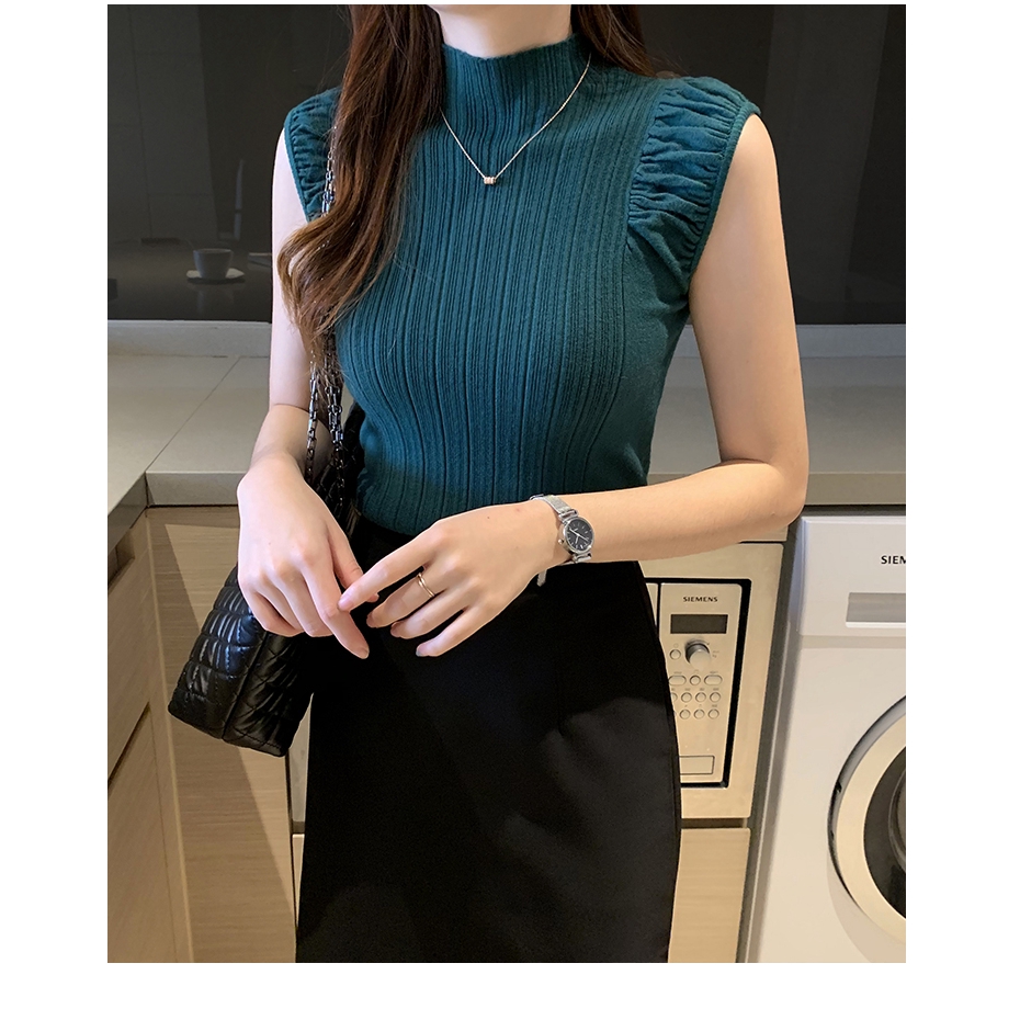 Áo dệt kim nữ cổ tròn cộc tay quyến rũ