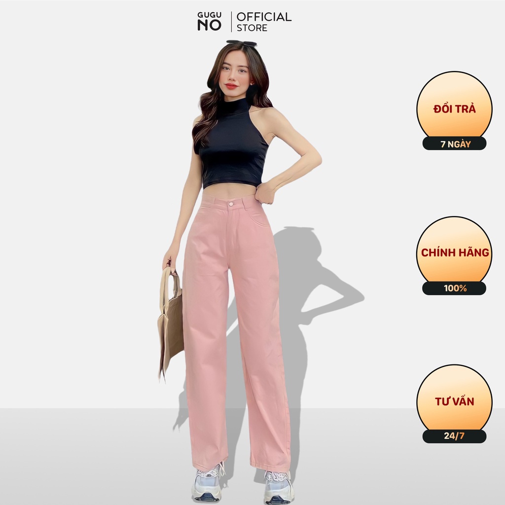 Quần jean bò ống rộng suông xuông nữ jeans cạp cao GUGUNO phong cách ulzzang