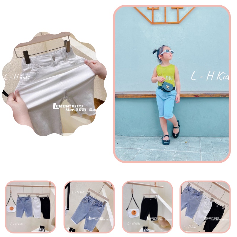 Quần đùi trẻ em, quần jean ngố bé gái chất liệu mềm mại cho bé đi học đi chơi Bắp Ngô Kids size từ 7 đến 28kg