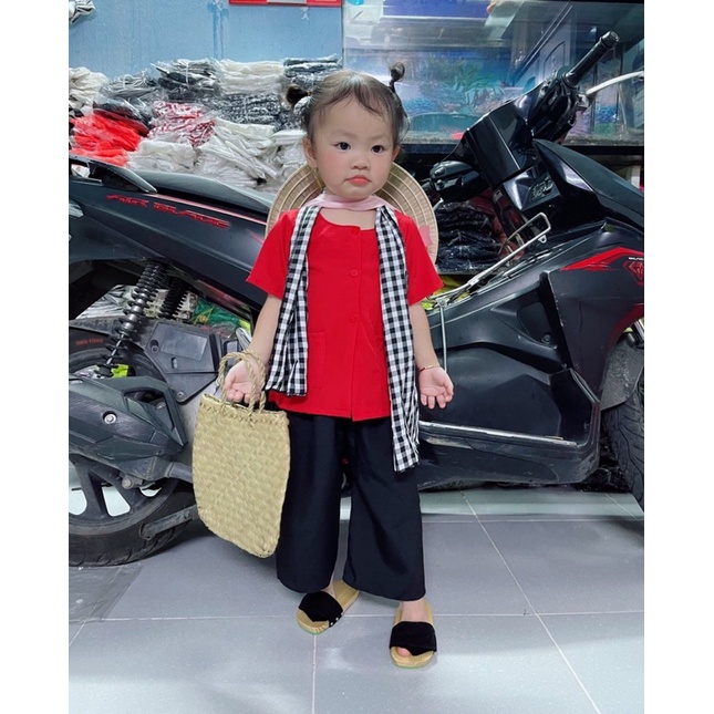 Bà Ba Lụa Cho Bé Gái Kèm Khăn Rằn 2 Màu