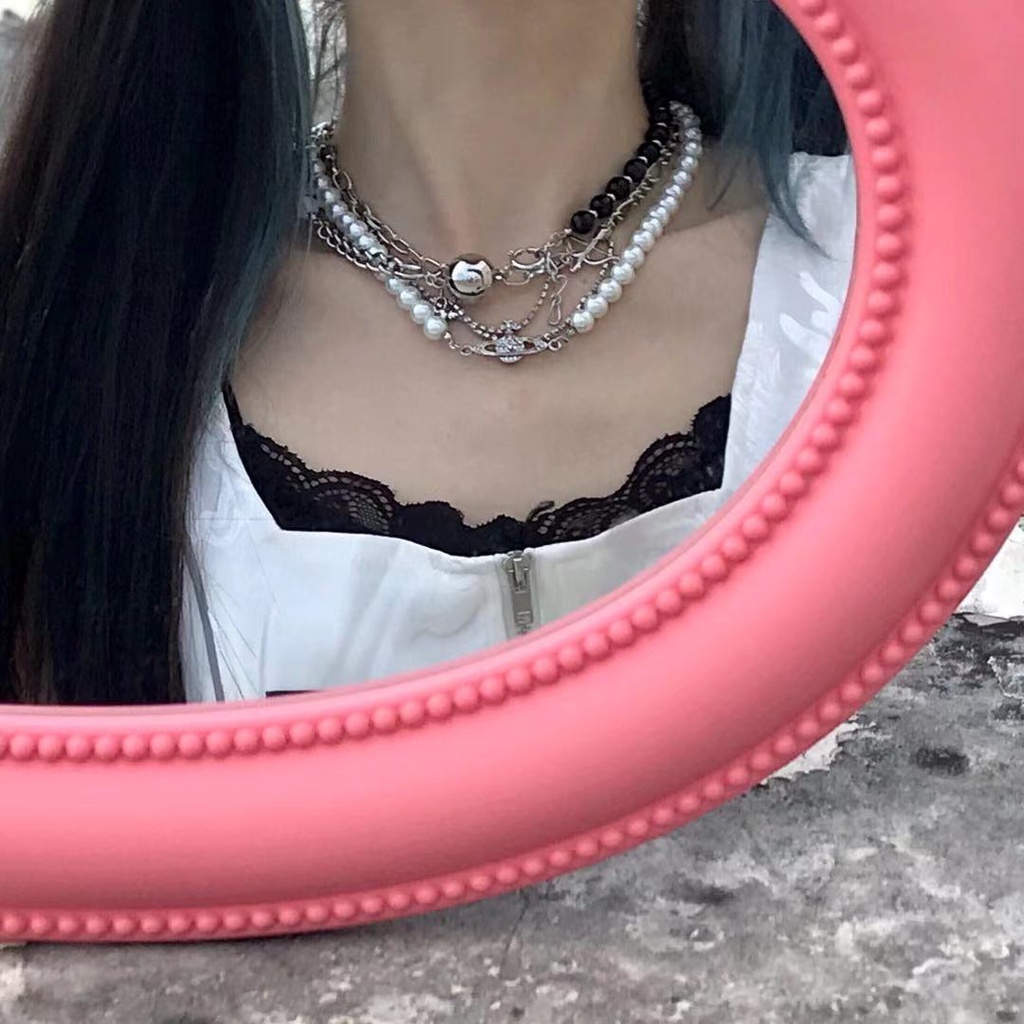 ﹍✗┅Dây Chuyền Mặt Hình Tròn Hai Màu Đen Trắng Bằng Kim Loại Dành Cho Nam Và Nữ y2k