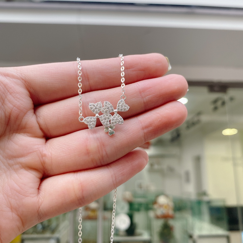Dây Chuyền Bạc Ta Cao Cấp CaoBac Silver Hoạ Tiết Hoa Ba Cánh Thiết kế Hai Hoa Nhẹ Nhàng, Thanh Lịch Cho Bạn Gái
