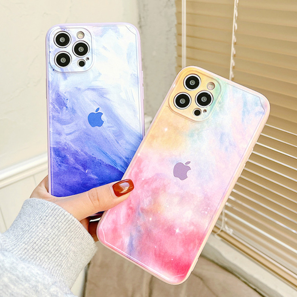 Ốp điện thoại TPU silicon nhám viền vuông màu nước gradient chống xước cho iPhone 12 11 Pro Max X XS Max XR 8 7 Plus