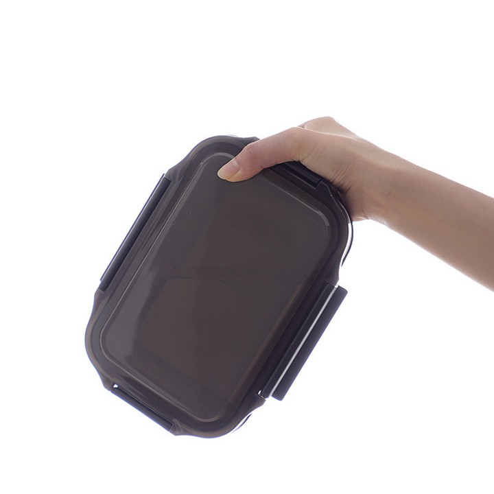 HCM - Hộp cơm giữ nhiệt inox 304 2 ngăn chống tràn canh kèm túi giữ nhiệt và hộp muỗng đũa ăn uống