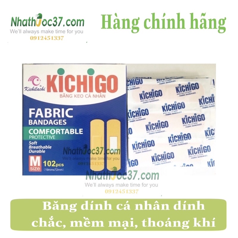 Băng dính cá nhân Kichigo,dính chắc, co giãn thoải mái, mềm mại thoáng khí. Băng dính vết thương Urgo Zilgo