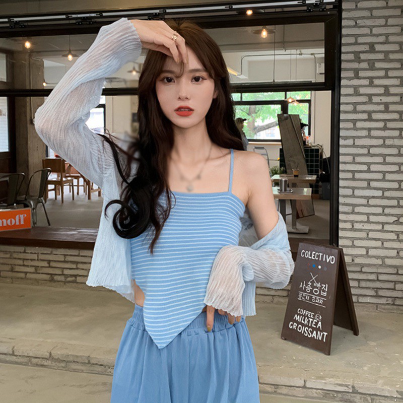 Áo Croptop Dệt Kim Hở Lưng Dáng Ôm Họa Tiết Kẻ Sọc Phong Cách Hàn Quốc Quyến Rũ Cho Nữ | BigBuy360 - bigbuy360.vn