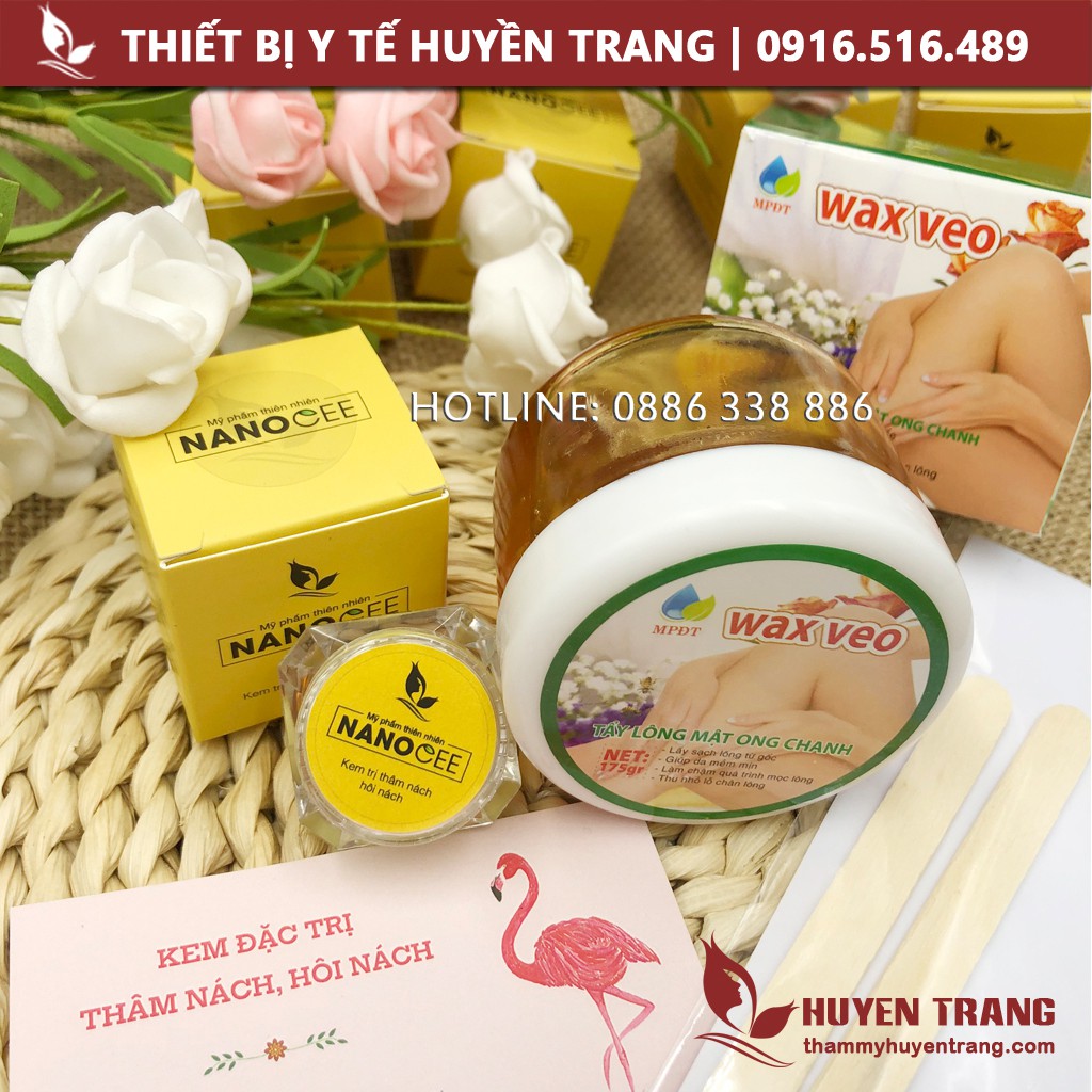 Combo wax lông nách + Kem khử thâm nách, khử mùi hôi nách NANOCEE  [Tặng 50 tờ giấy và 2 que wax] - Y Tế Huyền Trang