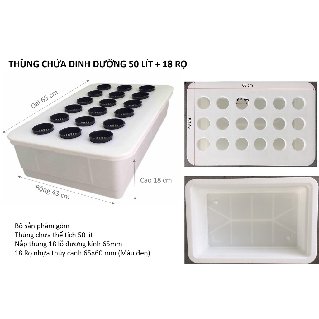 Combo 5 thùng thủy canh tĩnh 18 lỗ