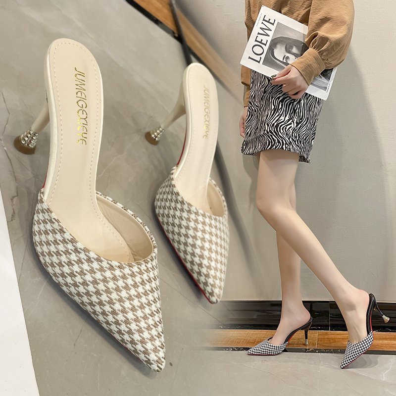 Giày cao gót mũi nhọn kẻ sọc thời trang cho nữ