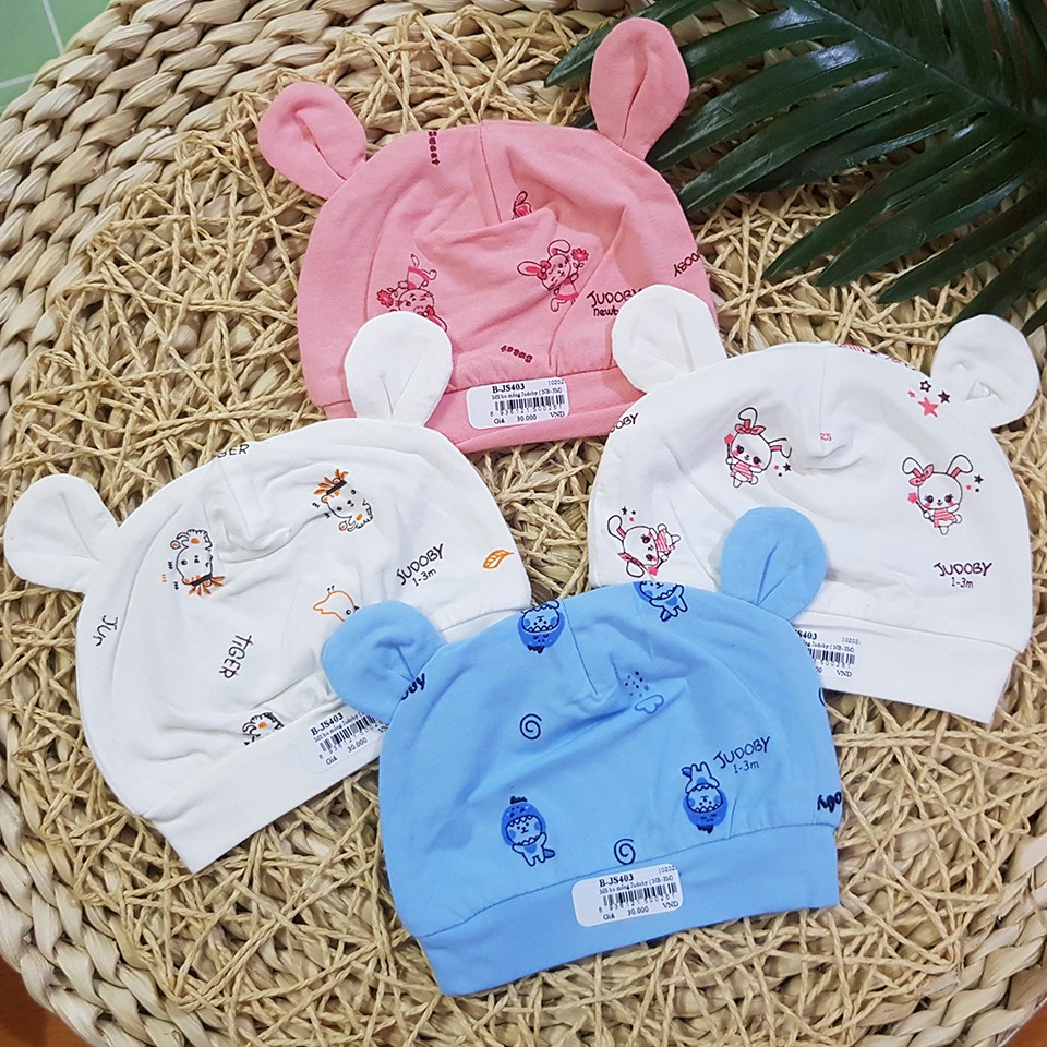Mũ Sơ Sinh Bo Phối Tai Dokma In Hình Cho Bé Từ Sơ Sinh Chất Mỏng Mềm Mượt - 8935309203062