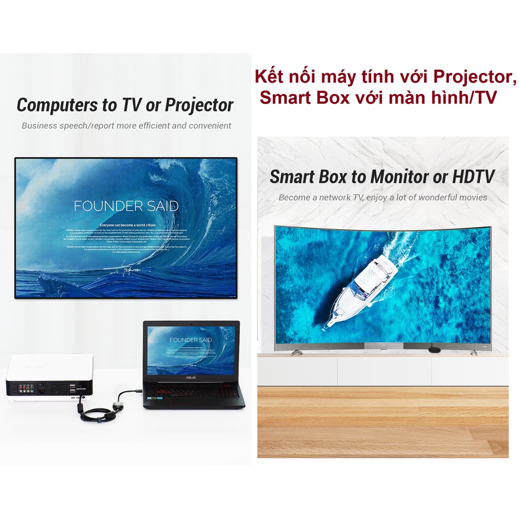 Đầu chuyển HDMI sang VGA Vention 74345 (15cm_dây dẹp)