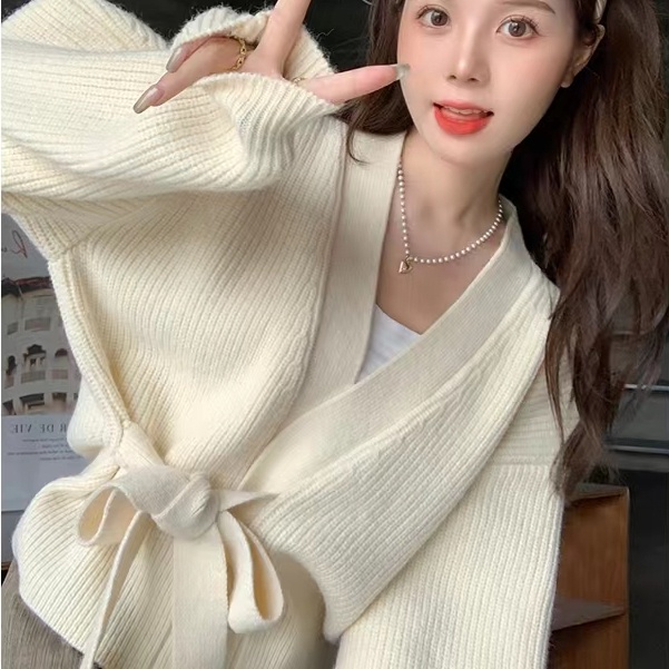 Áo khoác cardigan SUXI dệt kim thiết kế cổ chữ V phong cách vintage