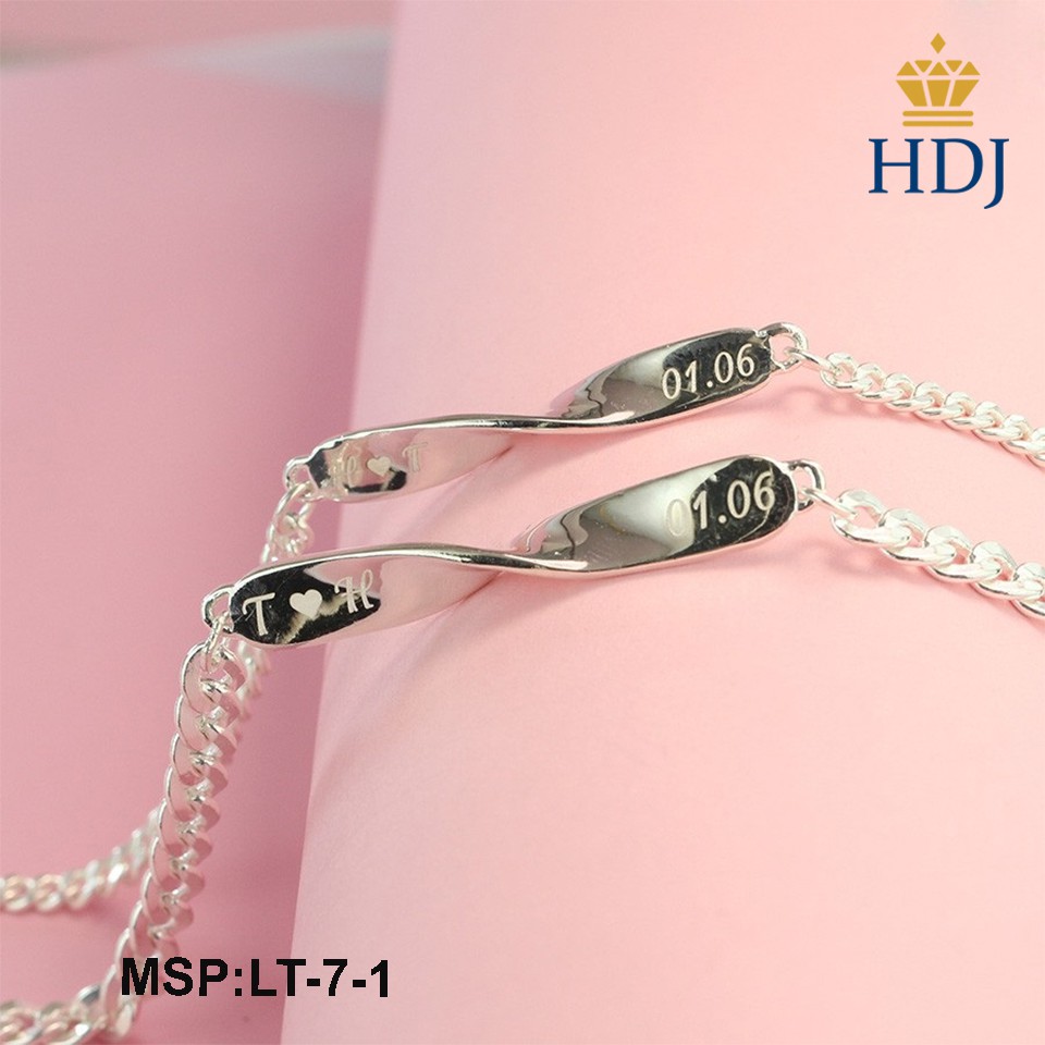 Vòng tay đôi nam nữ bạc 925 trang sức cao cấp HDJ mã LT-7-1