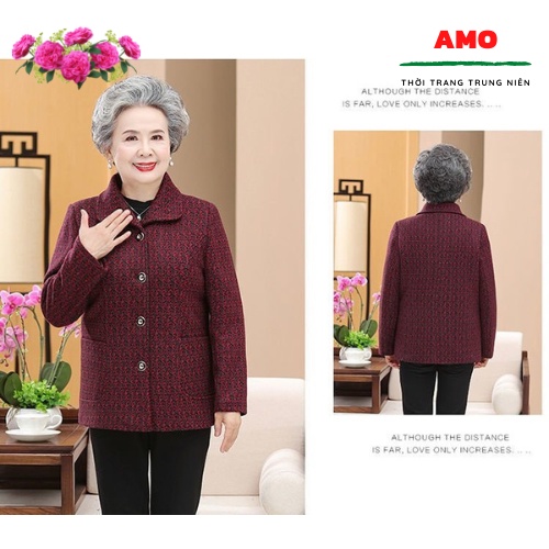 Áo khoác lót lông cao cấp cho  người già, trung niên, dạ trơn lót lông bà