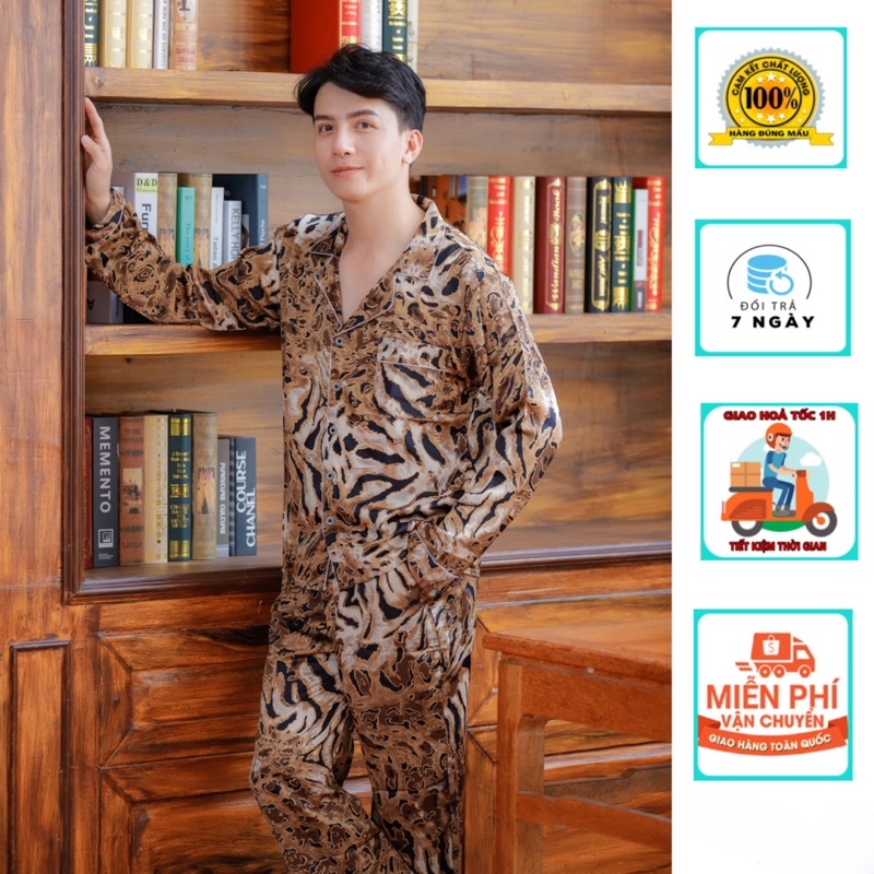 Bộ ngủ lụa pijama nam chất lụa loại 1,mềm mịn,không nhăn ,From rộng 90kg QDTD005
