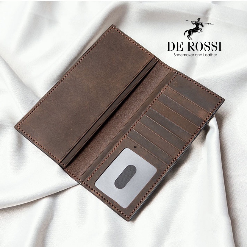 Ví cầm tay phone da bò sáp dáng dài vintage thương hiệu De Rossi