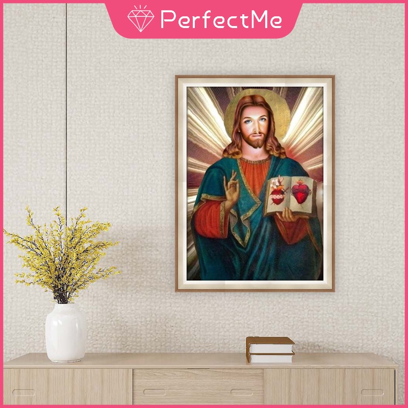 Bộ tranh đính đá tự làm họa tiết chúa jesus hai kích cỡ tùy chọn