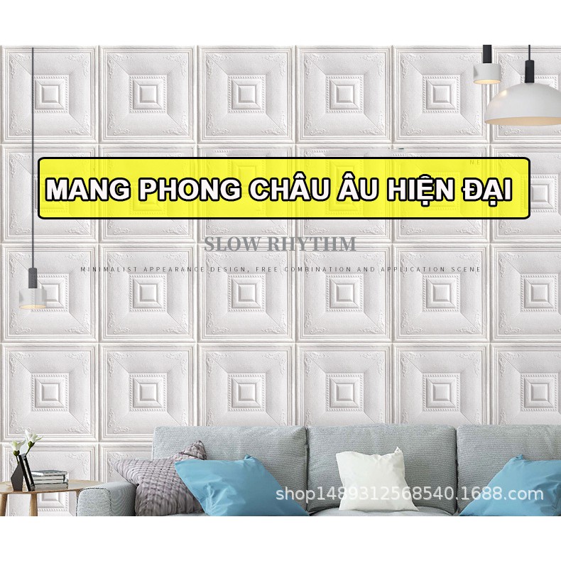 Xốp dán tường giả da- giấy dán tường giả da vân 3D Vân Cổ Điển $ Ô Vuông Khổ 70 x70cm