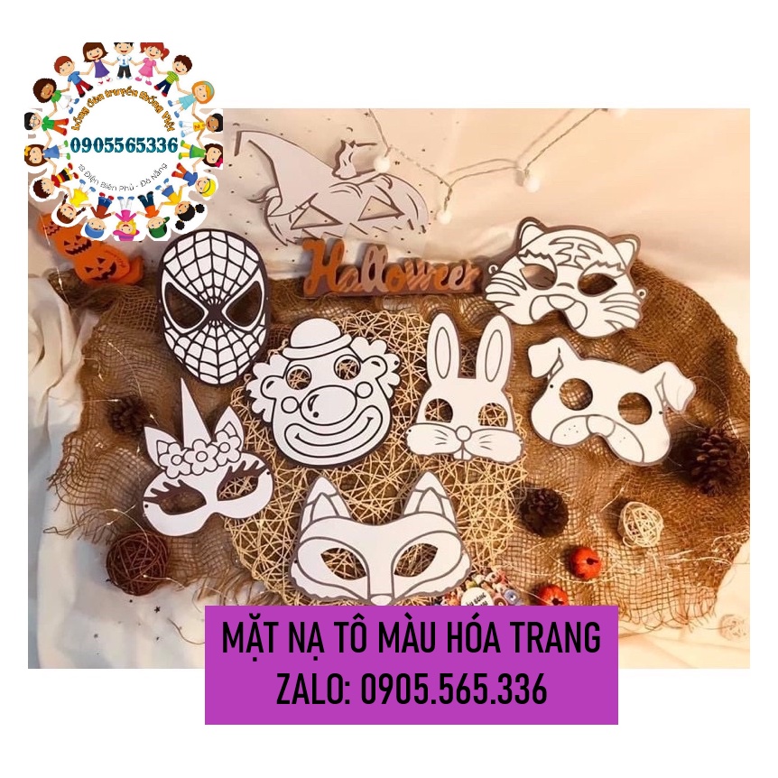 Mặt nạ tô màu hóa trang cho bé hóa thành các con vật ngộ nghĩnh - Mặt nạ tự tô có dây đeo chơi Halloween, Trung Thu,