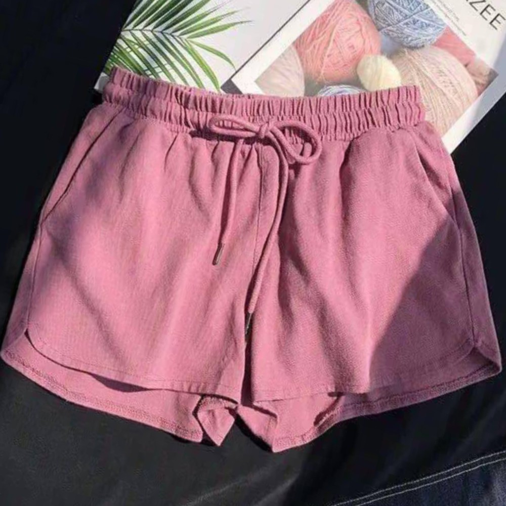 Quần ngắn ống rộng màu trơn dây rút phong cách hè cho nữ